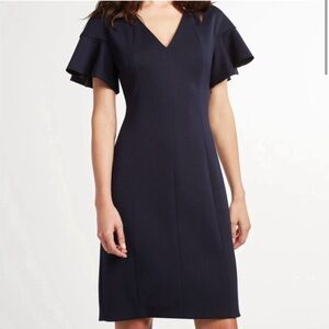 Elie Tahari navy Geraldine sheath dress flutter sleeve size 12 NWT